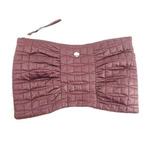 Kate Spade Womens Plum Quilted Classic Clutch Pouch With Gold Hardware